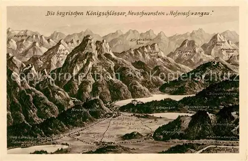 AK / Ansichtskarte Fuessen Allgaeu Neuschwanstein Hohenschwangau Panorama Kat. Fuessen