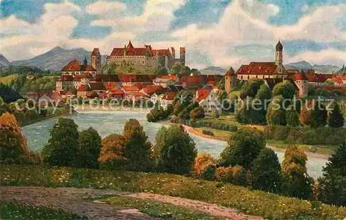 AK / Ansichtskarte Fuessen Allgaeu Panorama Schloss Kloster Kuenstler Marschall Kat. Fuessen