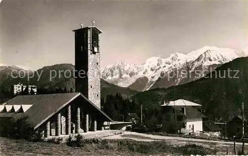 AK / Ansichtskarte Plateau d Assy Vue sur la chaine du Mont Blanc Eglise et le Sanatorium de Sancellemoz
