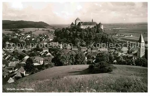 AK / Ansichtskarte Woerth Donau Panorama Burg Kirche Gasthof Schwarzer Baer Kat. Woerth a.d.Donau