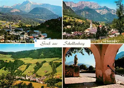 AK / Ansichtskarte Schellenberg Berchtesgaden Panorama mit Goell und Brett Untersberg Berchtesgadener Alpen Arkaden Statue Kat. Berchtesgaden