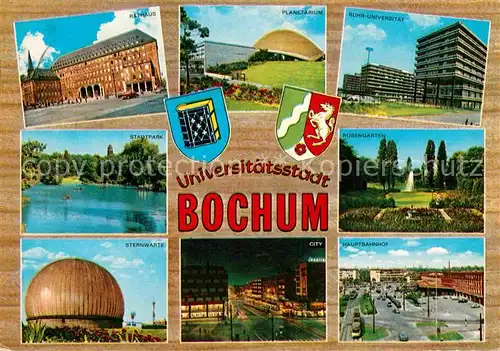 AK / Ansichtskarte Bochum Rathaus Stadtpark Sternwarte Planetarium City Universitaet Rosengarten Hauptbahnhof Kat. Bochum
