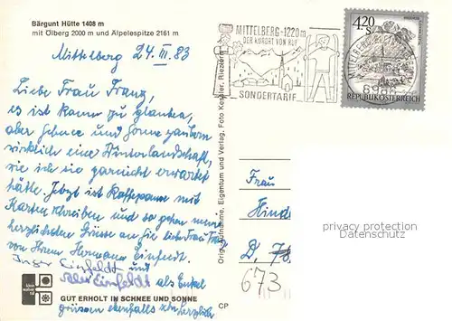 AK / Ansichtskarte Baergunthuette mit oelberg und aelpelespitze