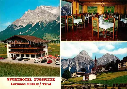 AK / Ansichtskarte Lermoos Tirol Sporthotel Zugspitze Gastraum Dorfmotiv Kat. Lermoos