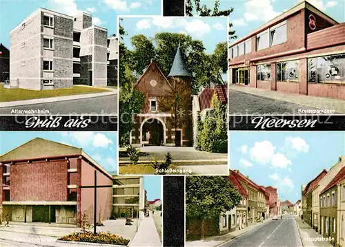 AK / Ansichtskarte Neersen Niederrhein Altenwohnheim Schlosseingang Kreissparkasse Kath Pfarrkirche Hauptstrasse Kat. Willich