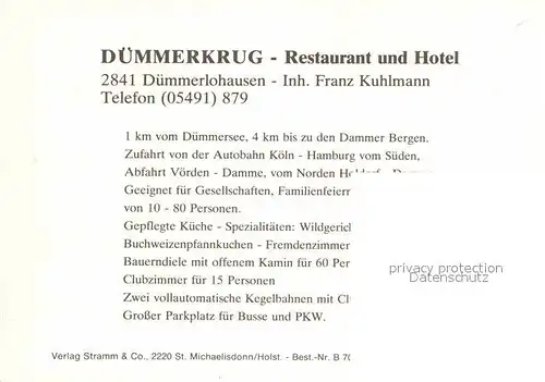 AK / Ansichtskarte Duemmerlohausen Hotel Restaurant Duemmerkrug  Kat. Damme