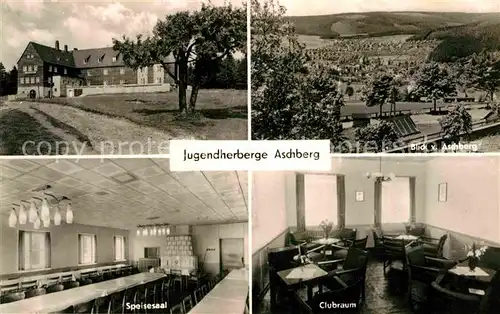 AK / Ansichtskarte Aschberg Jugendherberge Clubraum Speisesaal Blick vom Aschberg Kat. Naturpark Huettener Berge