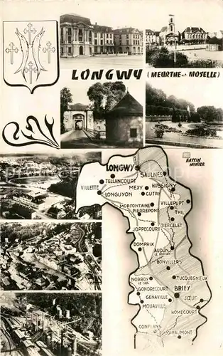 AK / Ansichtskarte Longwy Lothringen Teilansichten Fliegeraufnahmen Landkarte