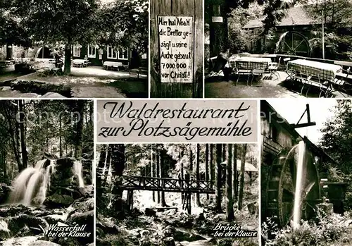 AK / Ansichtskarte Bad Herrenalb Waldrestaurant zur Plotzsaegemuehle Wasserfall Bruecke Kat. Bad Herrenalb