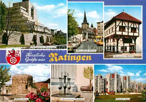 AK / Ansichtskarte Ratingen Rathaus Stadtmauer Dicker Turm Duesseldorfer Strasse  Kat. Ratingen