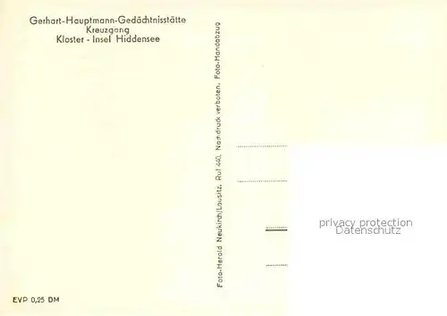 AK / Ansichtskarte Insel Hiddensee Kreuzgang Gerhart Hauptmann Gedaechtnisstaette Kloster Kat. Insel Hiddensee