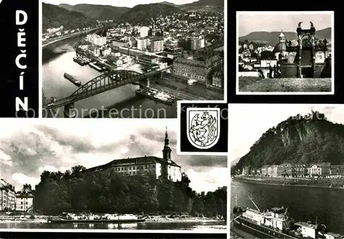 AK / Ansichtskarte Decin Boehmen Fliegeraufnahme Elbe Bruecke Dampfer Schloss Kat. Decin