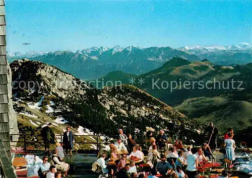 AK / Ansichtskarte Wendelstein Berg Berggaststaette Sonnenterrasse Blick auf das Tennengebirge und Grossglockner Kat. Bayrischzell