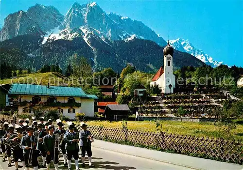 AK / Ansichtskarte Grainau Zugspitzdorf Pfarrkirche Waxensteinklamm Musikkapelle Kat. Grainau