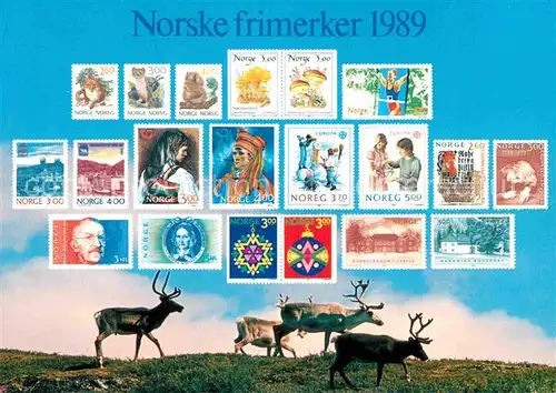 AK / Ansichtskarte Briefmarke auf Ak Norwegen Elche  Kat. Besonderheiten