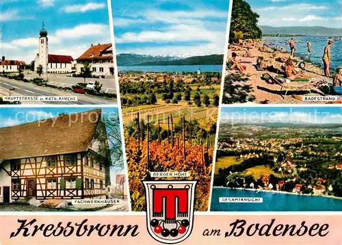 AK / Ansichtskarte Kressbronn Bodensee Hauptstrasse katholische Kirche Fachwerkhaeuser Berger Hoehe  Kat. Kressbronn am Bodensee