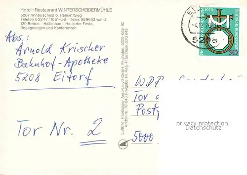 AK / Ansichtskarte Winterscheid Siegkreis Hotel Winterscheidermuehle Fliegeraufnahme  Kat. Ruppichteroth