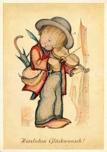 AK / Ansichtskarte Hummel Nr. 203 Herzlichen Glueckwunsch Geige  Kat. Kuenstlerkarte