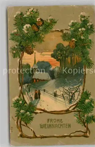 AK / Ansichtskarte Weihnachten Kirche Tannenzapfen Litho  Kat. Greetings