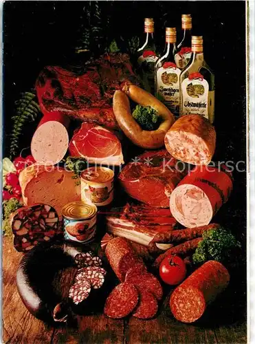 AK / Ansichtskarte Lebensmittel Spezialitaeten Schwarzwald Picknick Koffer Wurst Obstbrand Kat. Lebensmittel