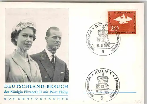AK / Ansichtskarte Adel England Koenigin Elizabeth II. Prinz Philip Deutschland Besuch Koeln Kat. Koenigshaeuser