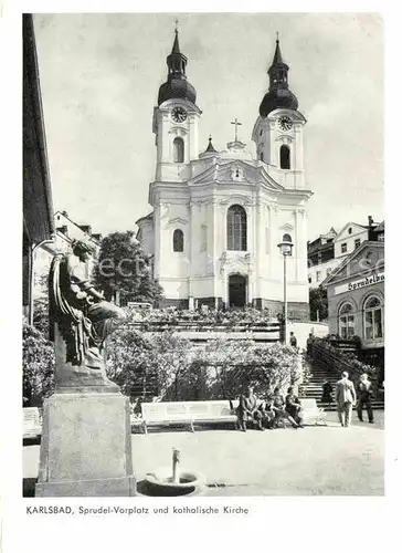 AK / Ansichtskarte Karlsbad Karlsruhe Sprudel Vorplatz mit Kirche Kat. Karlsbad