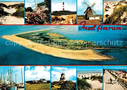 AK / Ansichtskarte Insel Amrum Duenen Strand Leuchtturm Windmuehle Hafen Promenade Fliegeraufnahme