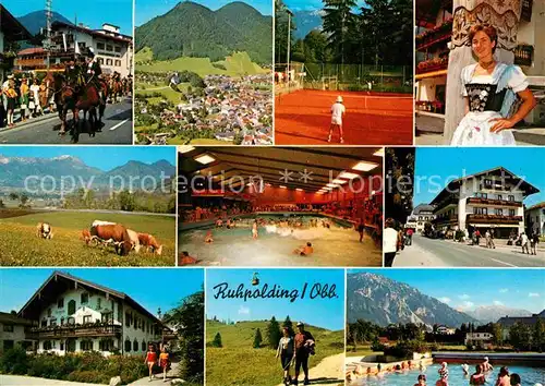AK / Ansichtskarte Ruhpolding Festzug Panorama Tennisplatz Schwimmbad Wanderer Dirndl Kat. Ruhpolding