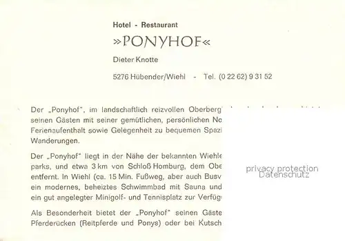 AK / Ansichtskarte Huebender Hotel Restaurant Ponyhof Kat. Wiehl