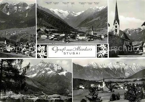 AK / Ansichtskarte Mieders Tirol Panorama Stubaital Alpen Ortspartie mit Kirche Edelweiss Kat. Mieders