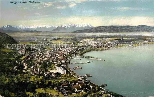 AK / Ansichtskarte Bregenz Bodensee Fliegeraufnahme mit See und Alpen