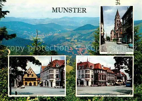 AK / Ansichtskarte Munster Haut Rhin Elsass Centre Ville Les deux Eglises Place du Marche Kat. Munster