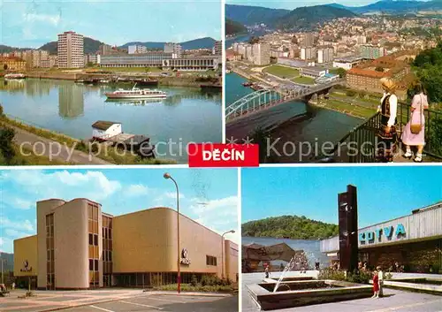 AK / Ansichtskarte Decin Boehmen Ansichten mit Blick auf Elbe Gebaeude Brunnen Kat. Decin