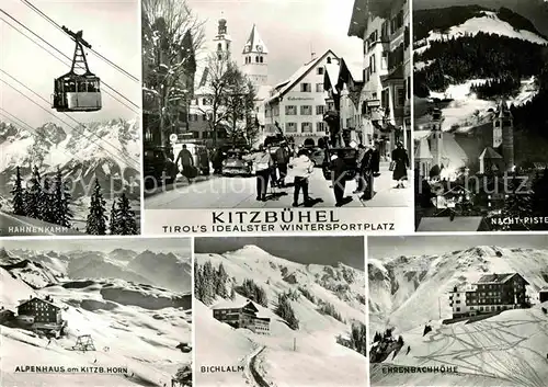 AK / Ansichtskarte Kitzbuehel Tirol Hahnenkamm Bergbahn Nachtpiste Ehrenbachhoehe Bichlalm Alpenhaus am Kitzbueheler Horn Ortspartie Kat. Kitzbuehel