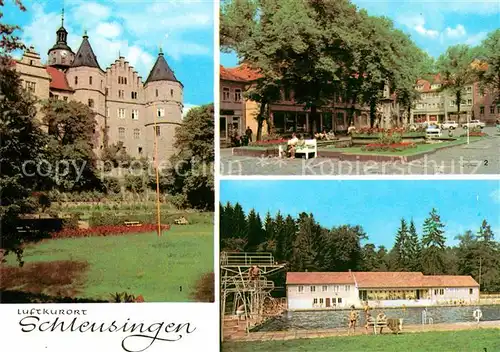 AK / Ansichtskarte Schleusingen Schloss Bertholdsburg Markt Schwimmbad Kat. Schleusingen