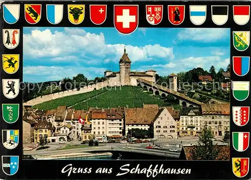 AK / Ansichtskarte Schaffhausen SH mit Munot Festung Nationalflaggen Kat. Schaffhausen