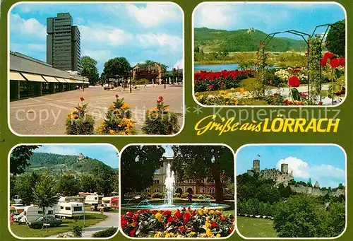 AK / Ansichtskarte Loerrach Teilansichten Camping Brunnen Burgruine Kat. Loerrach