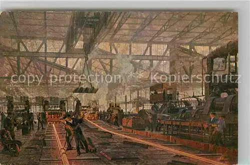 AK / Ansichtskarte Essen Ruhr Friedrich Krupp Schienenwalzwerk Friedrich Alfred Huette Kuenstlerkarte Kat. Essen
