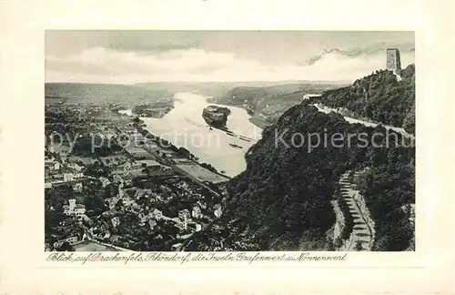 AK / Ansichtskarte Drachenfels mit Rhoendorf Insel Grafenwert und Nonnenwert Kat. Koenigswinter