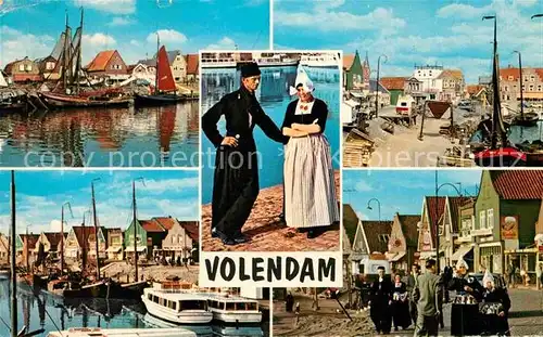AK / Ansichtskarte Volendam Partie am Hafen Fischerboote Trachten Kat. Niederlande