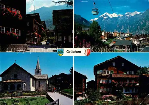 AK / Ansichtskarte Graechen VS Dorfstrasse Kirche Weisshorn altes Haus Kat. Graechen