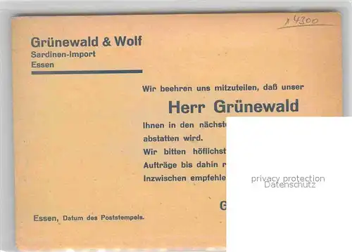 AK / Ansichtskarte Essen Ruhr Gruenewald und Wolf Sardinenimport Kat. Essen