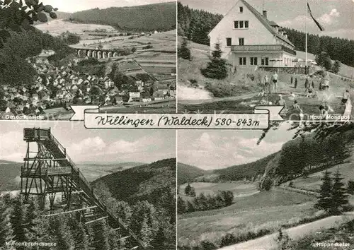 AK / Ansichtskarte Willingen Sauerland Muehlenkopfschanze Haus Monopol Hoppekcetal Kat. Willingen (Upland)