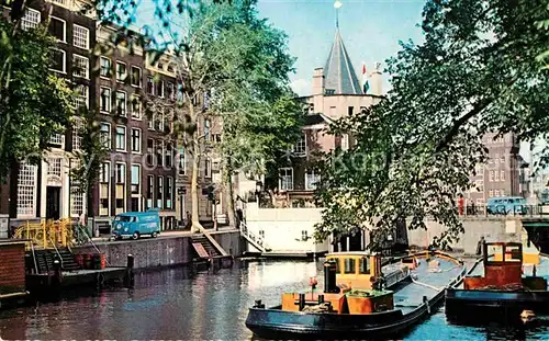 AK / Ansichtskarte Oud Amsterdam Geldersekade met Schreierstoren Gracht Frachtkahn Kat. Amsterdam