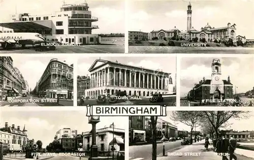 AK / Ansichtskarte Birmingham Elmdon Airport University Corporation Street Town Hall Fire Station Five Ways Edgbaston Broad Street Valentines Postcard Kat. Birmingham