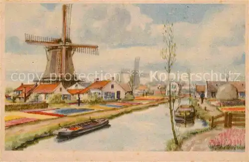 AK / Ansichtskarte Niederlande Windmuehle und Wohnhaeuser Kuenstlerkarte Kat. Niederlande