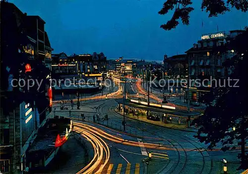 AK / Ansichtskarte Zuerich ZH Hotel Central Bahnhofbruecke bei Nacht