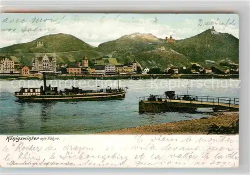 AK / Ansichtskarte Koenigswinter Rhein mit Drachenfels und Drachenburg Rheinfaehre