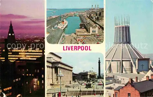 AK / Ansichtskarte Liverpool by night Mersey Estuary Cathedral St Georges Hall and Lime Street Kat. Liverpool