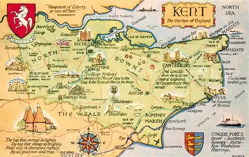 AK / Ansichtskarte Canterbury UK Map of the Kent Landkarte Kat. Canterbury